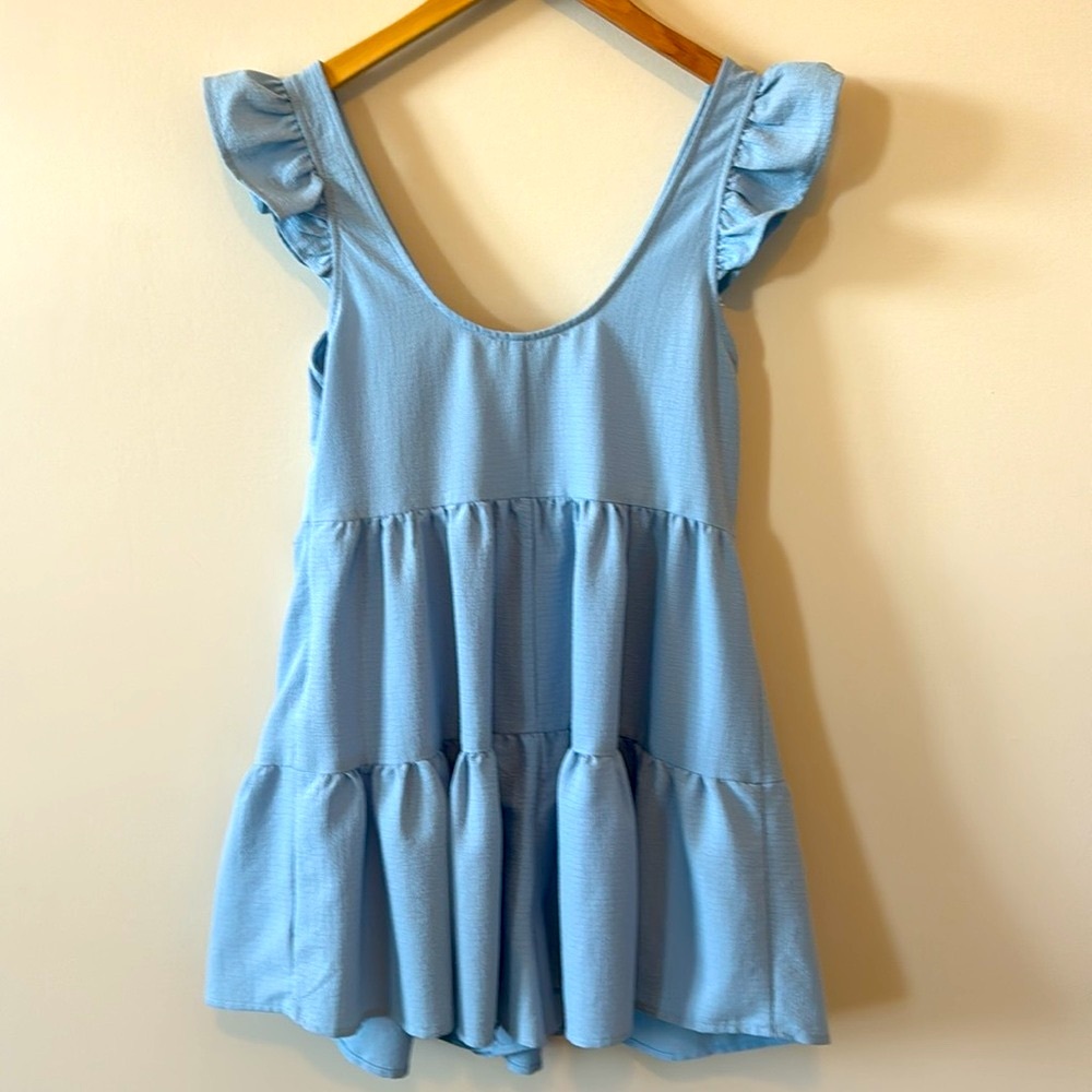 Lizard Thicket Chic Light Blue Ruffle Romper - Picture 2 of 4